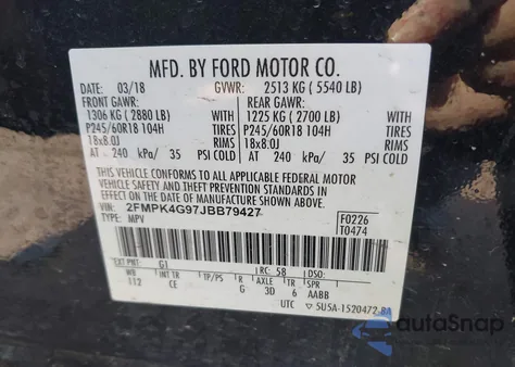 2018 Ford Edge Se z USA, uszkodzony, nr VIN 2FMPK4G97JBB79427
